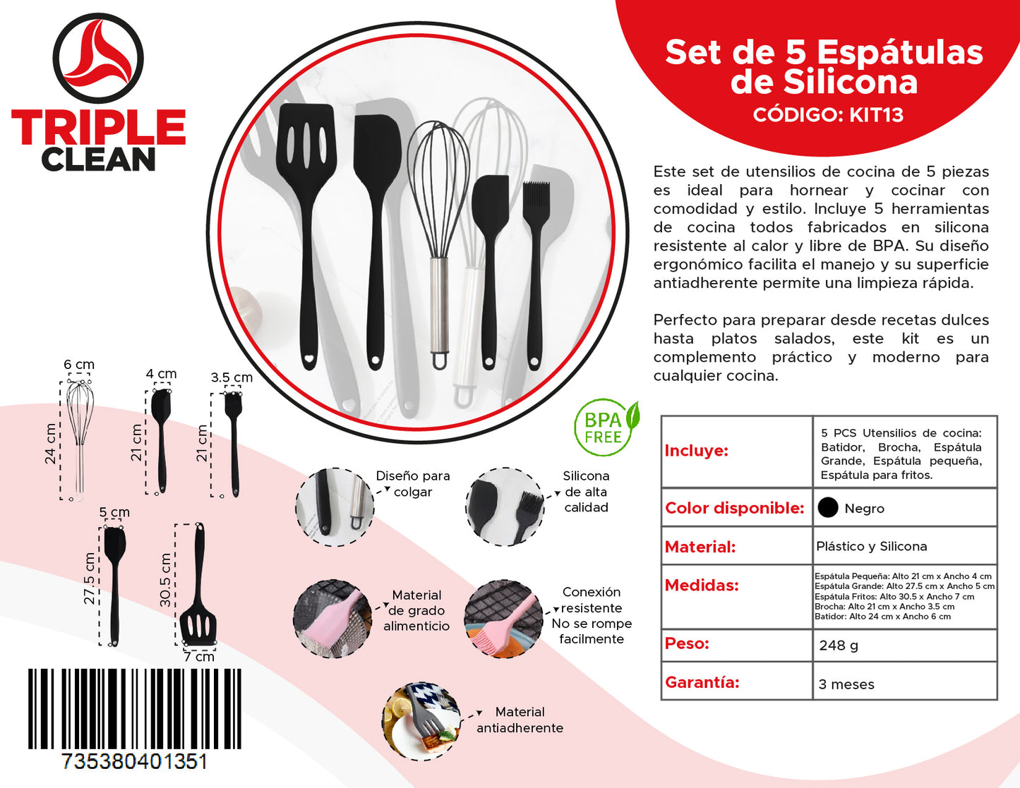 🍳 Set de 5 Espátulas de Silicona — Cocina Fácil, Práctica y Sin Complicaciones