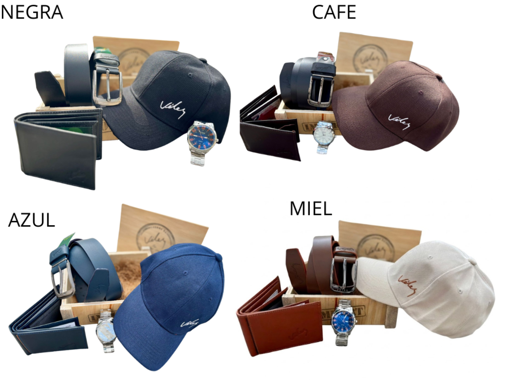 Kit VÉLEZ Hombre 5 en 1 – Reloj + Billetera + Correa + Gorra + Caja de Regalo